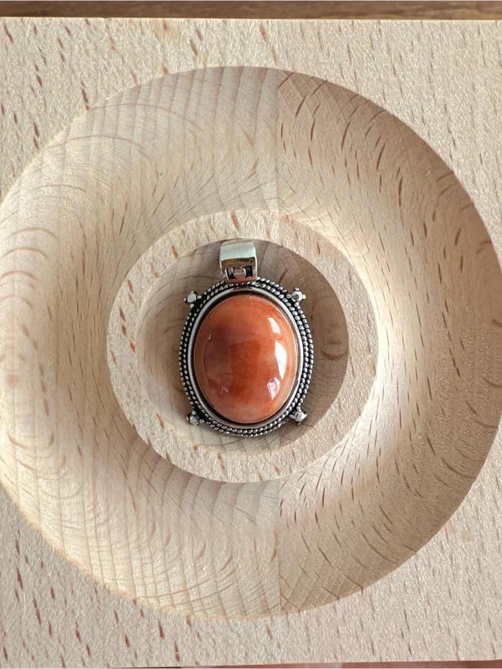 Handmade Natural Crystal Pendant Orange Stone Pendant Artisan Boho Oval Gemstone